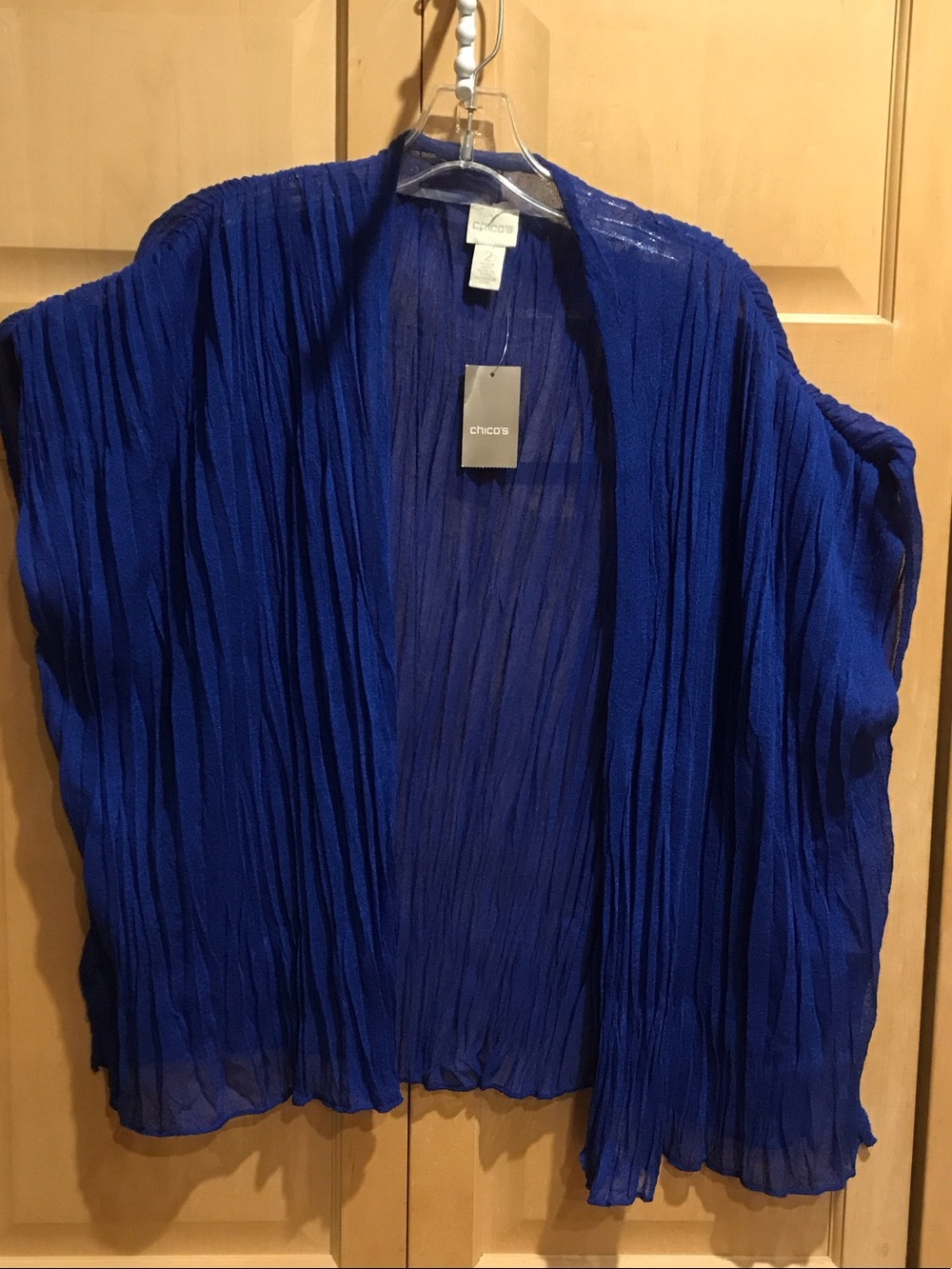 New Chico's Cobalt Blue Pleated Open Front Cardigan